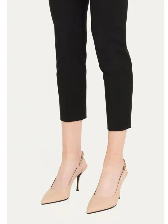 GUCCI SHOES SIGNORIA LEATHER w LOGO CHAIN SLINGBACK PUMPS sz 38.5 8.5 - Picture 3 of 16